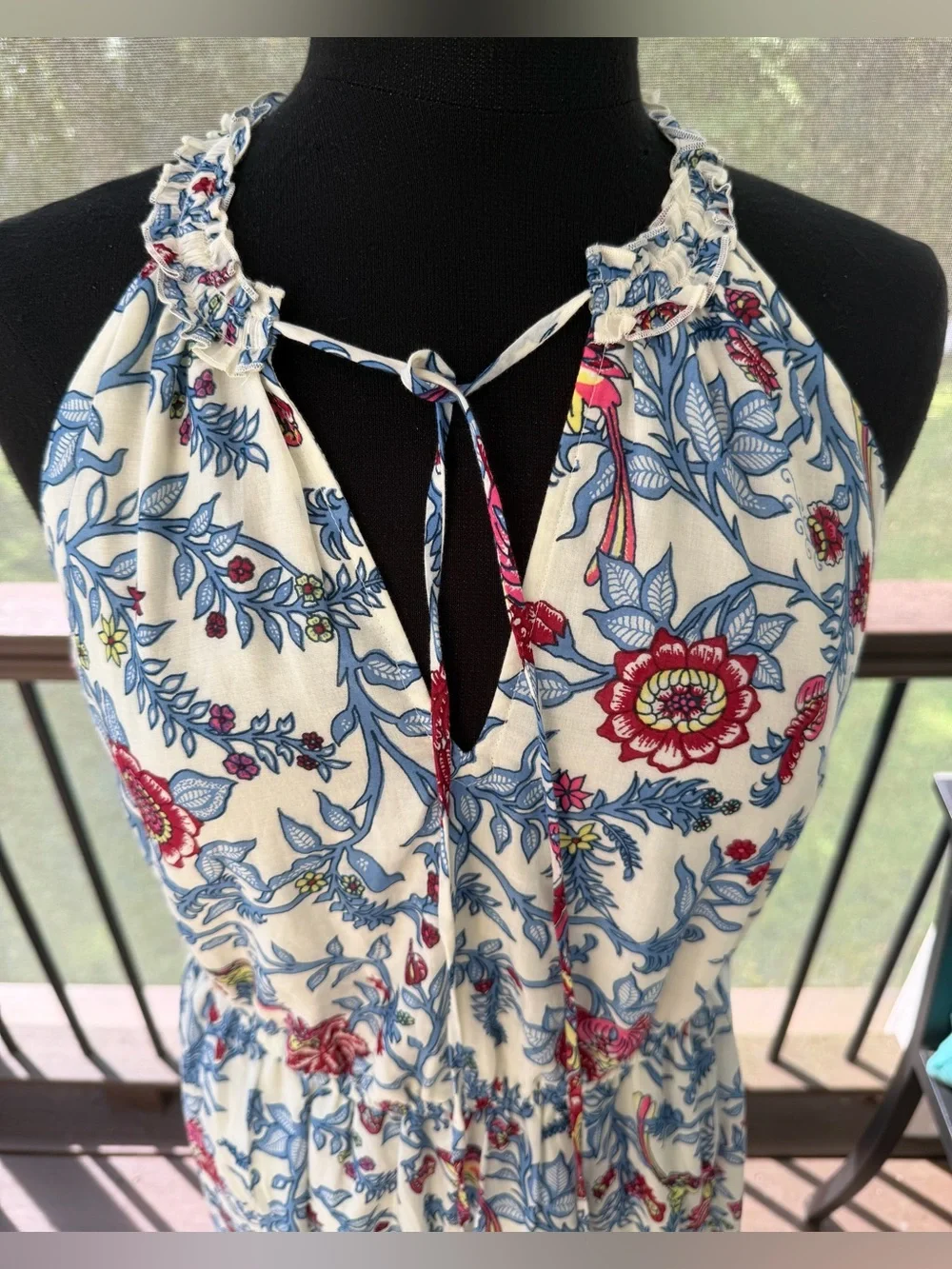 NEW J.Crew Point Sur Block Print Floral Tiered Dress Sz 10 NWT White Blue